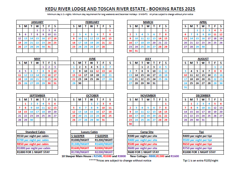 Kedu River Lodge Rates2025